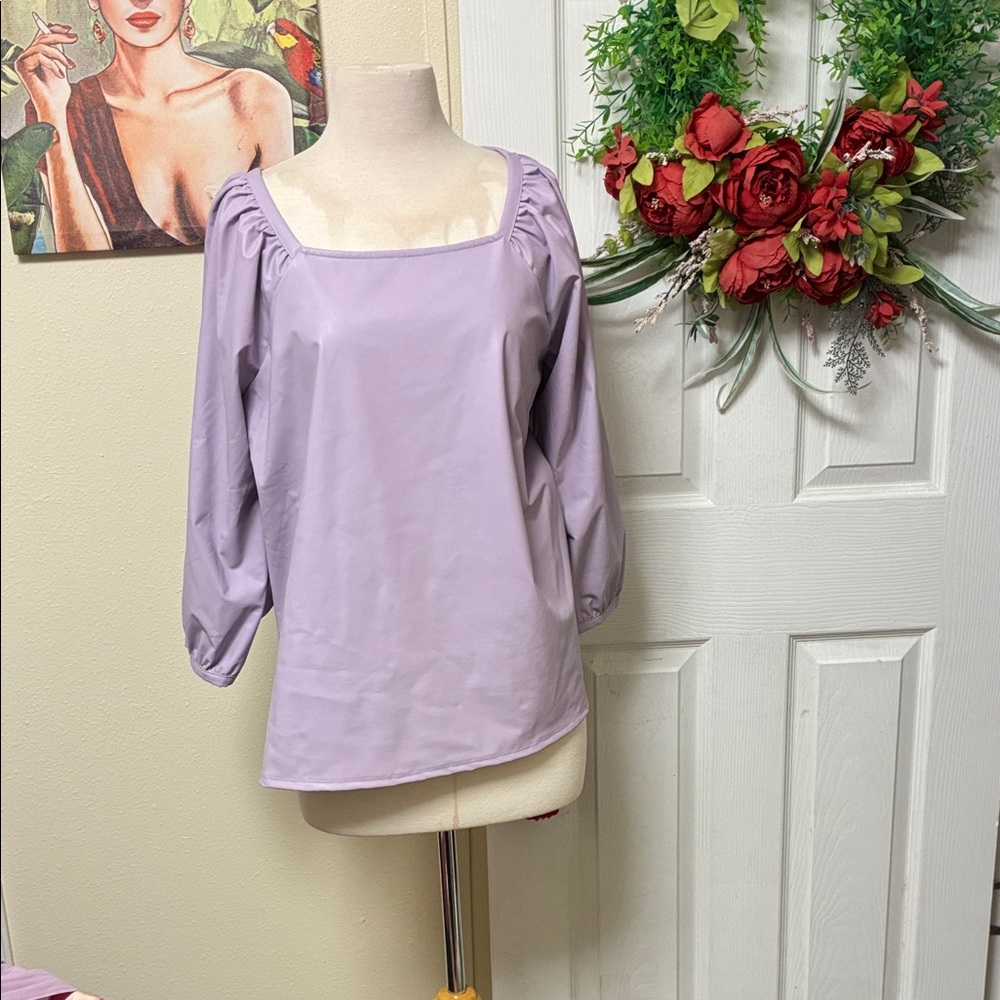 Lavender Vegan Leather Square Neck Women's Top